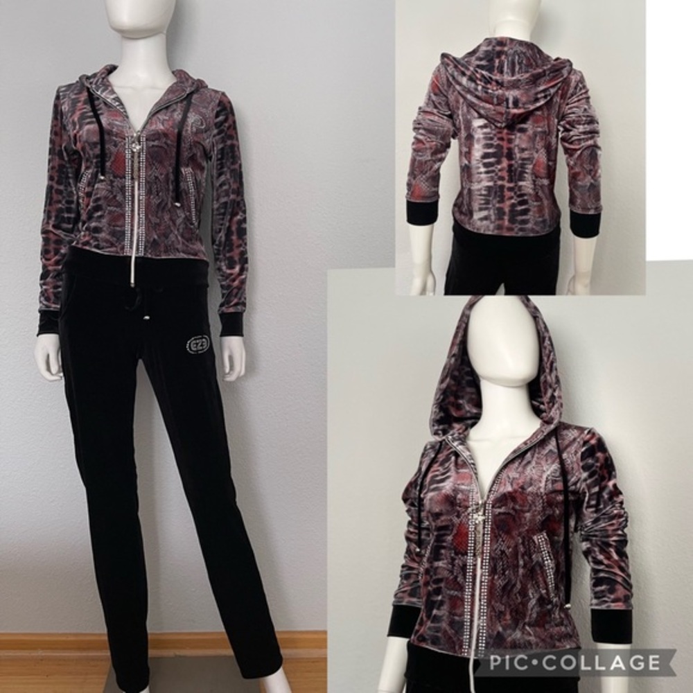 NWT WOMAN VELOUR TRACKSUIT 2P SET‎ JACKET/BLACK PANTS ANIMAL PRINT LOUNGEWEAR